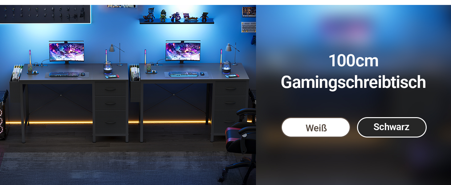 Комп'ютерний стіл Claiks з 3 шухлядами, 100x60 см, з розетками та USB, для дому та офісу, чорний