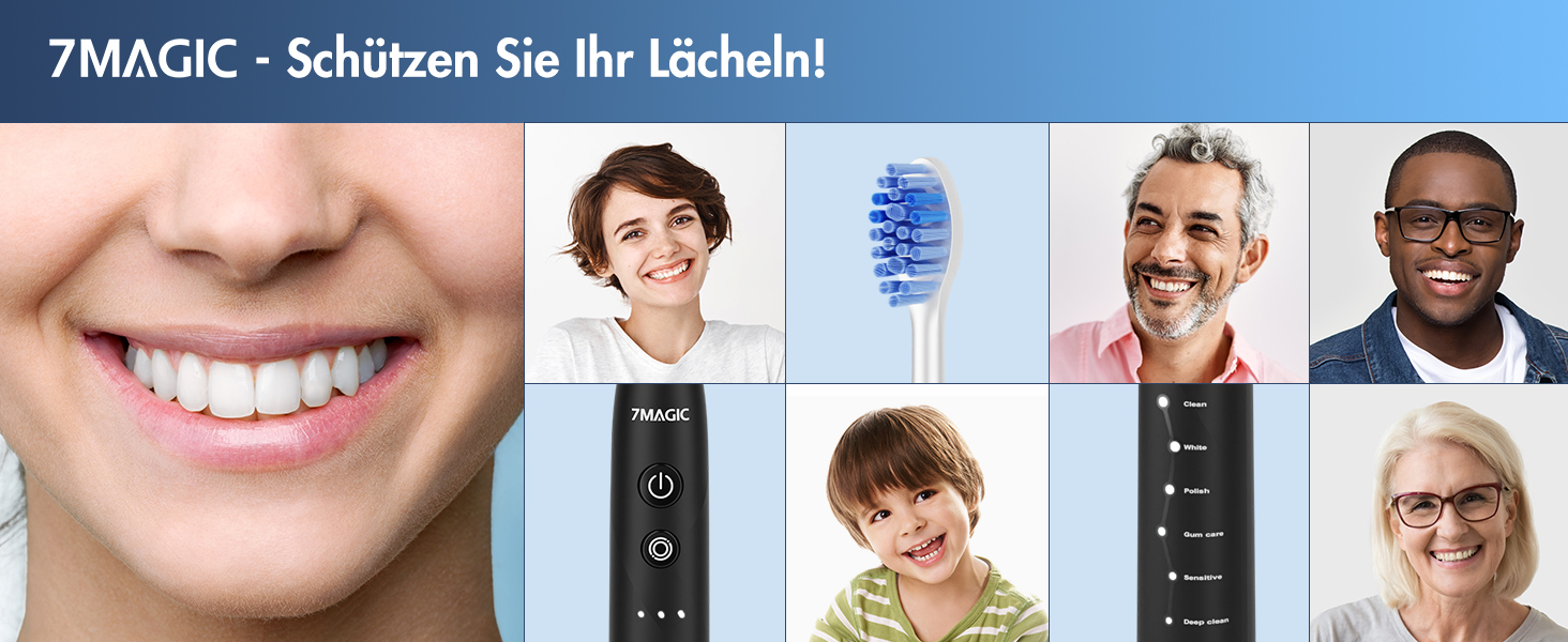 Електрична зубна щітка Sonic з 6 режимами, 3 інтенсивностями, 40000 вібрацій/хв, IPX7, акумулятор 90 днів, таймер, для подорожей, чорна