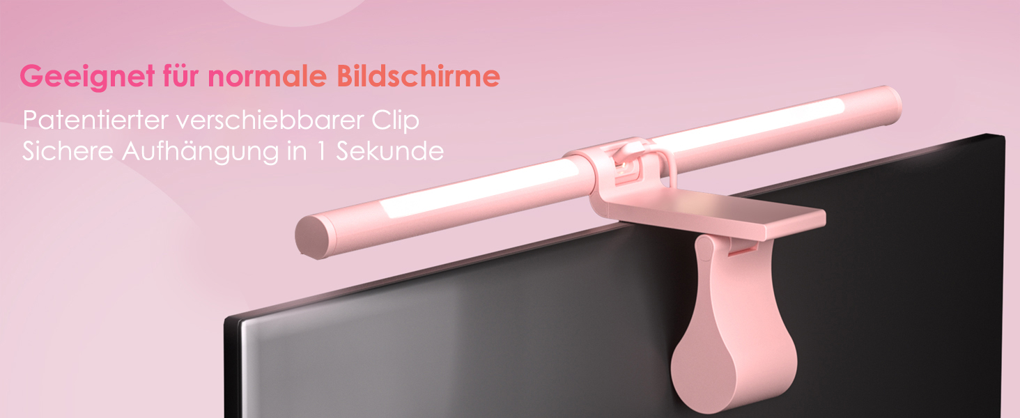 Quntis Лампа для монітора з підсвічуванням 51 см з пультом, захист від синього світла, регулювання яскравості, для ПК, офісу та дому (ScreenLinear Glow Rosa)