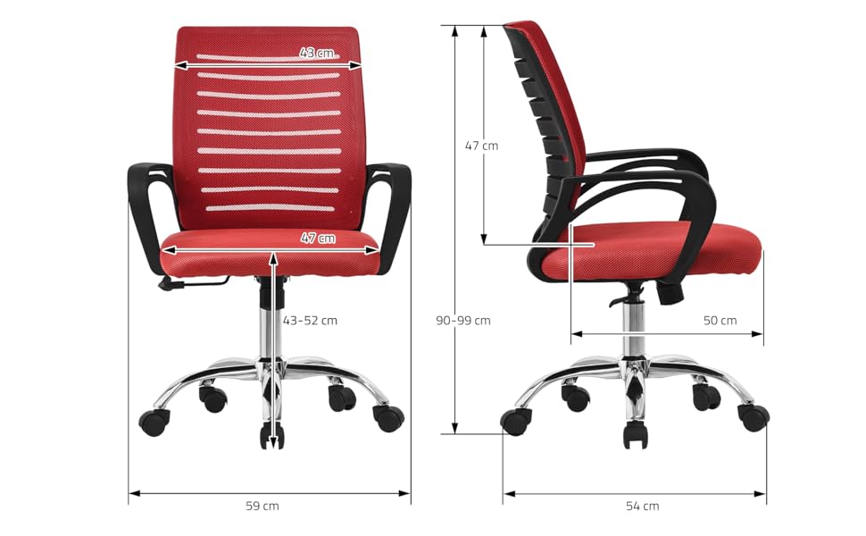 Ергономічне офісне крісло ML-Design, регульоване по висоті, з підлокітниками, сітка, функція гойдалки, червоний