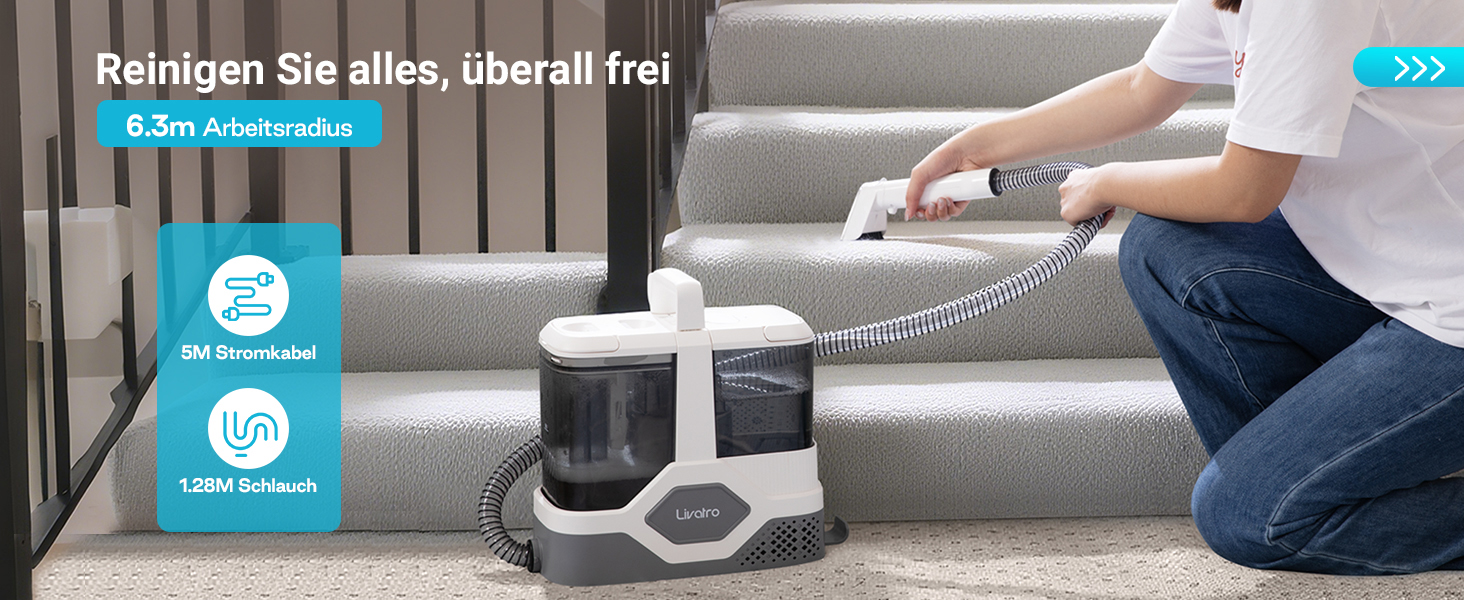 Апарат для чищення м'яких меблів та килимів: потужний волого-пилосос 600W з самоочищенням, об'єм бака 2.3л, 16KPa, для диванів, килимів та меблів.