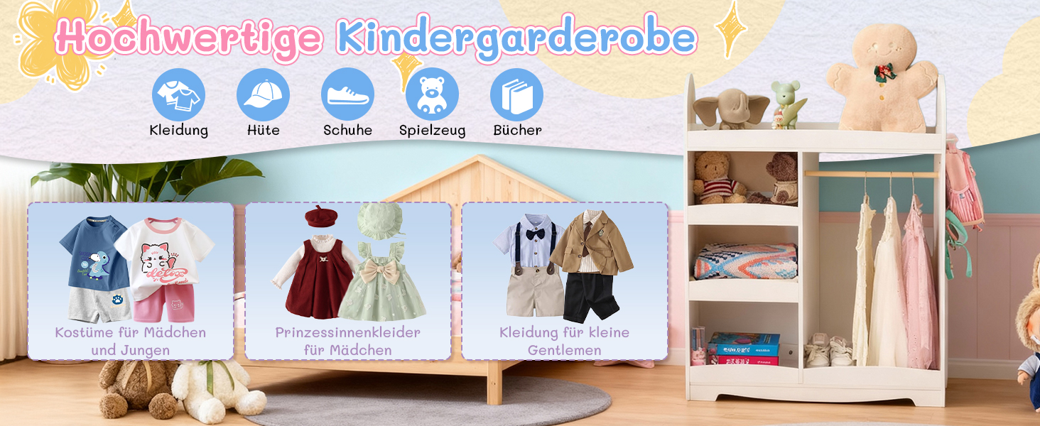 Дитяча шафа LALAHO для дитячої кімнати з 5 відкритими полицями та 3 гачками (біла)