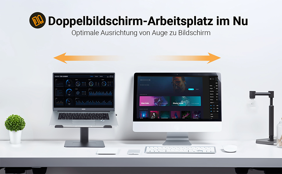 Регульований підставка для ноутбука, стійка для ноутбука на стіл, можливість стоячи, підставка для DJ, компактна альтернатива столу, сумісна з MacBook та ноутбуками 13'-16.5', чорний Polar-Schwarz