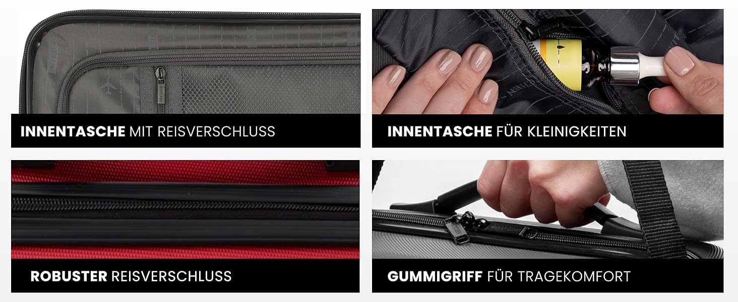 Чемодан на колесах WITTCHEN Globe Line, ручна поклажа, ABS, кодовий замок, 25 x 33 x 33 x 16,5 см, Lufthansa/Eurowings/Ryanair/Condor/Discover Airlines (косметичка, червоний)