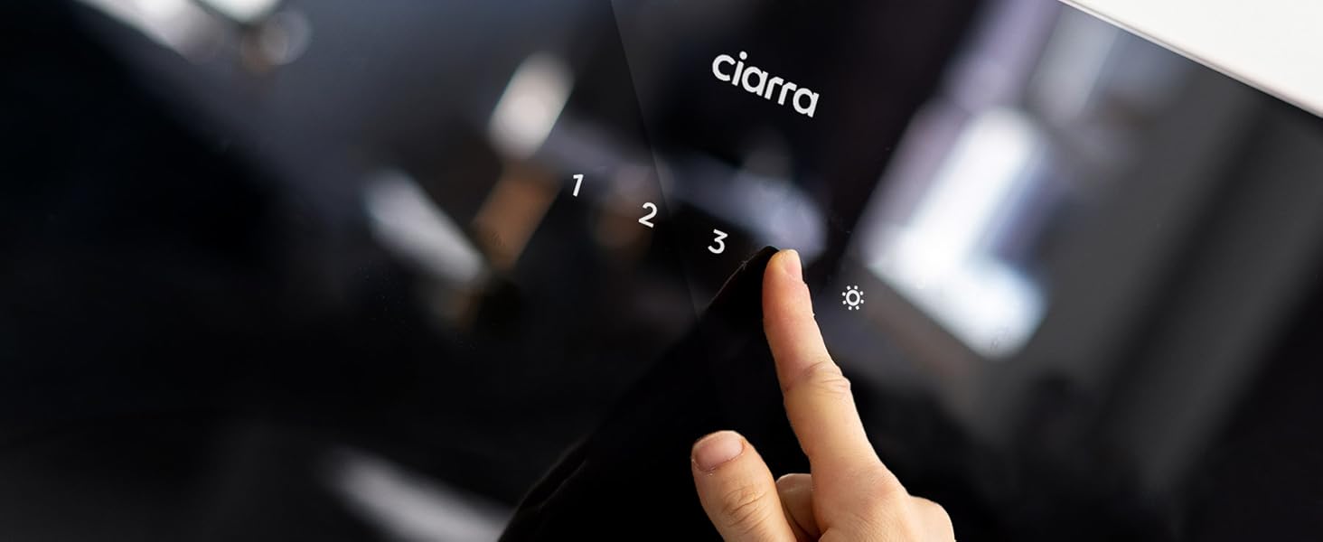 Похила витяжка для кухні CIARRA CBCB6736C 60 см, чорна, LED-підсвітка, потужність 370 м³/год, рівень шуму 57 дБ, режими відведення та рециркуляції