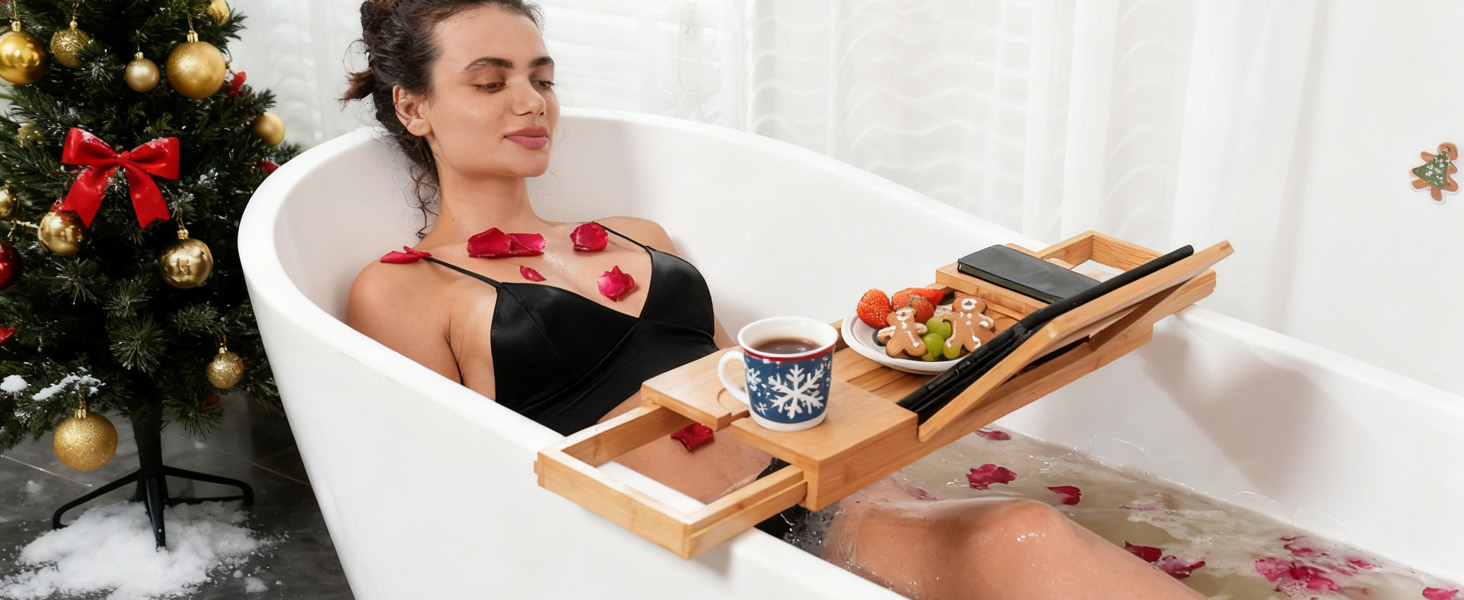 Підставка для ванни Utoplike з бамбука, регульована, органайзер для ванни з тримачем для книги, планшета, келиха, чашки, рушника (натуральний колір, 50.2 x 16 x 4.2 см)