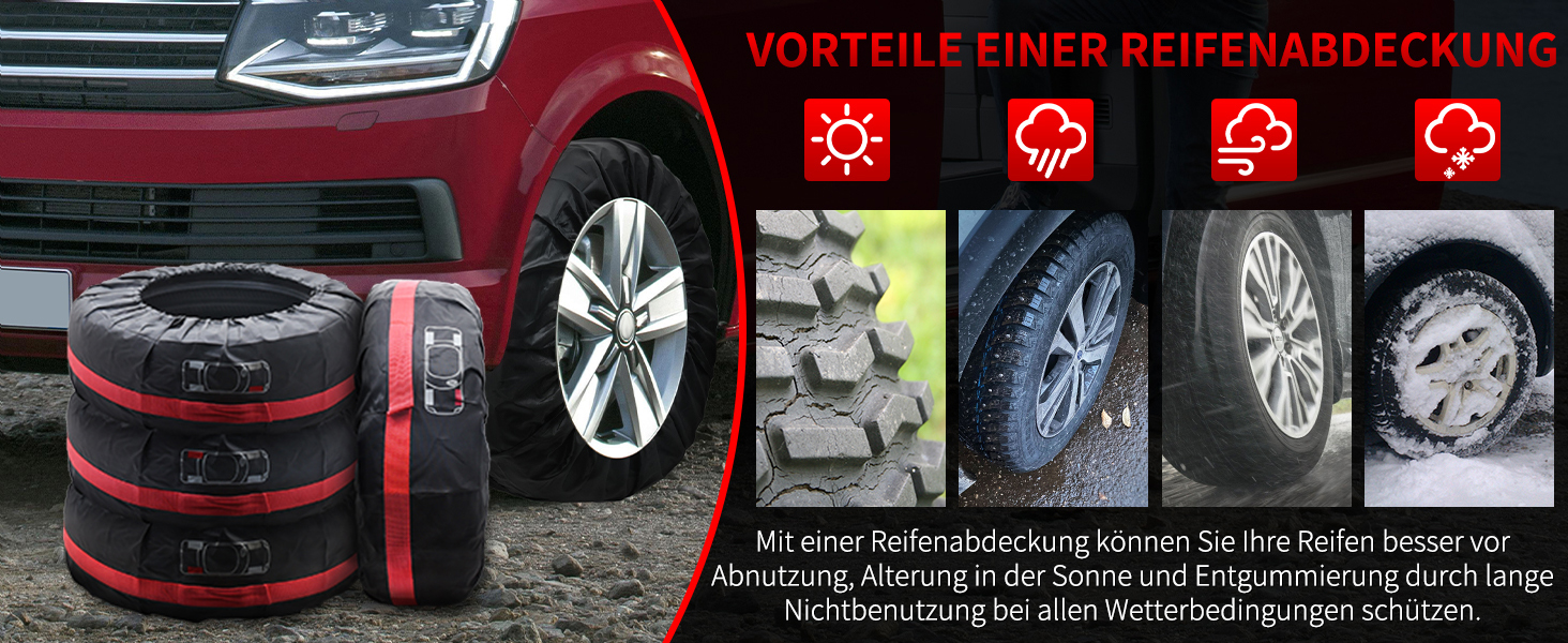 Набір чохлів для шин Geloo, 4 шт. Водонепроникні, пилонепроникні чохли для зберігання шин, 80 см, червоний та чорний, 18-22 дюйми