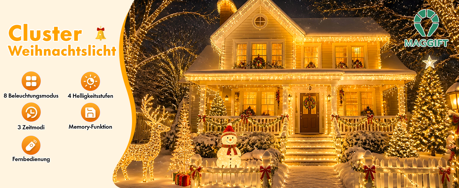 Світлодіодна гірлянда-кластер MAGGIFT 20м, 1000 LED, теплий білий колір, з пультом дистанційного керування, різдвяна ілюмінація