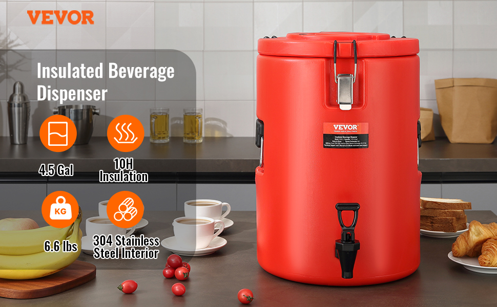 Диспенсер для гарячих та холодних напоїв VEVOR, 17.2 л, з нержавіючої сталі. Диспенсер для води, кави, молока, соку.