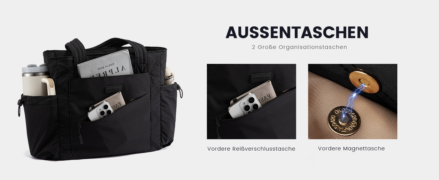 LOVEVOOK Сумка-шоппер для жінок, велика, робоча сумка, торбинка-шоппер, сумка для ноутбука 15,6/17,3 дюйма, сумка для навчання, офісна сумка, сумка для роботи, універсальна чорна сумка LOVEVOOK