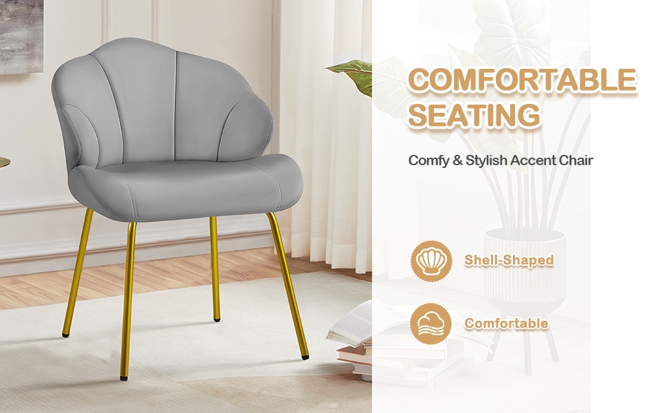 Крісло Yaheetech у формі мушлі, сучасне крісло-вушко, м'яке крісло з металевими ніжками, поліестер, для вітальні/туалетного столика/спальні, комплект, білий/світло-сірий