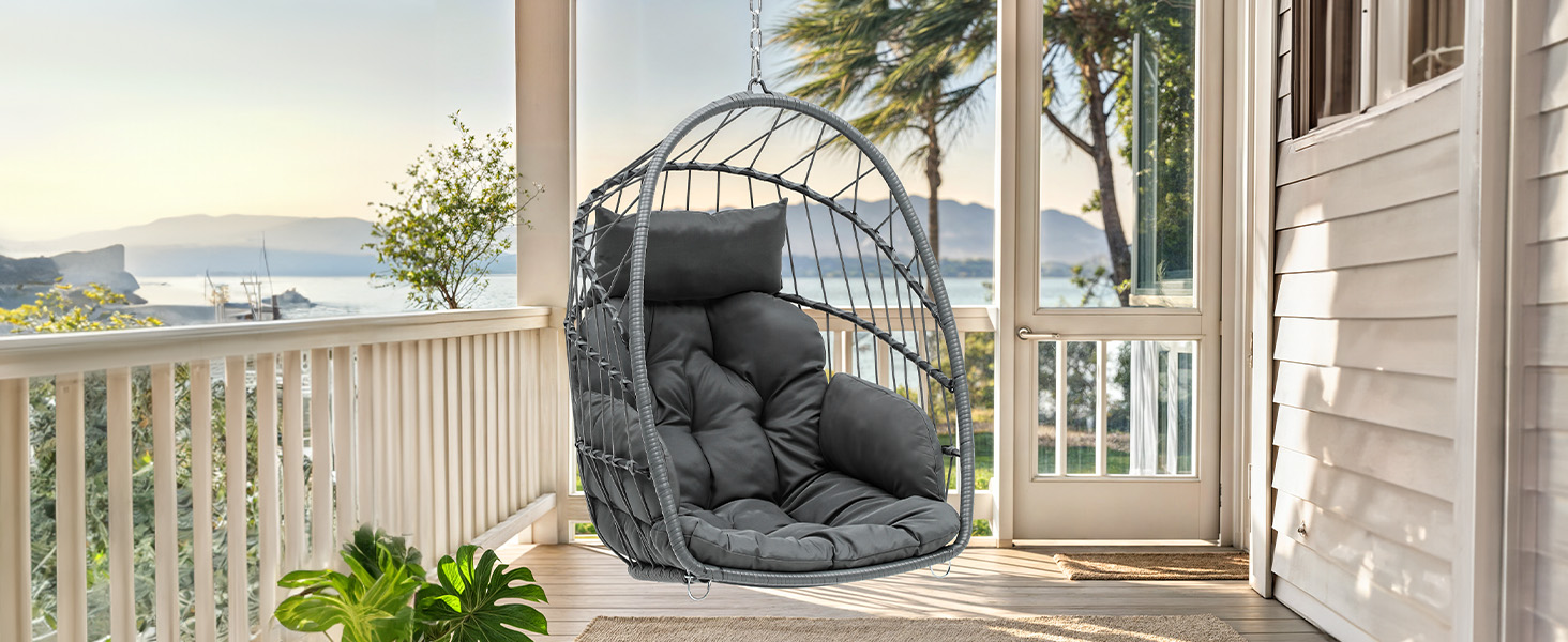 Крісло-гойдалка YITAHOME для дому та саду, сіре, з подушками, 150 кг, 105x74x72 см