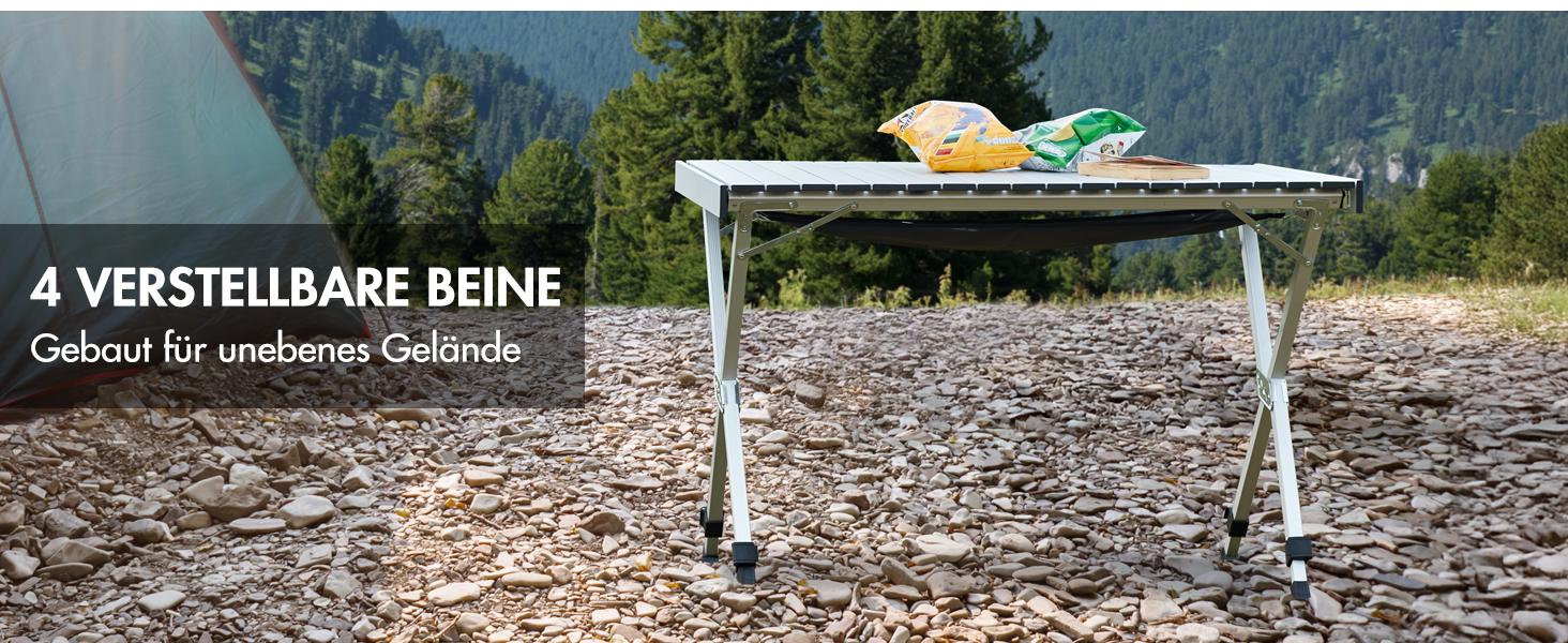 Складаний кемпінговий стіл PORTAL з регулюванням висоти, алюмінієвий, 108 x 71 см, легкий стіл для пікніка, саду та подорожей (Сріблястий)
