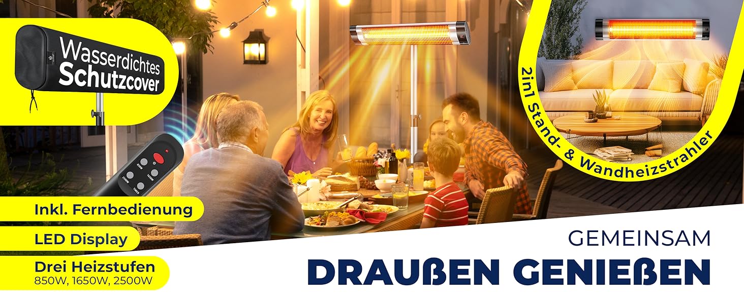 Інфрачервовий обігрівач KESSER® 2500W з захисним чохлом та телескопічним штативом – для тераси, вітальні, дачі