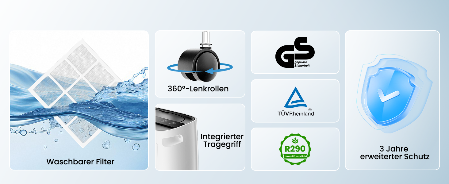 Електричний осушувач повітря 15L, 30㎡, для підвалу, з тачем, 2.5L бак, дренажний шланг, 46dB, таймер 24h, гарантія 3 роки