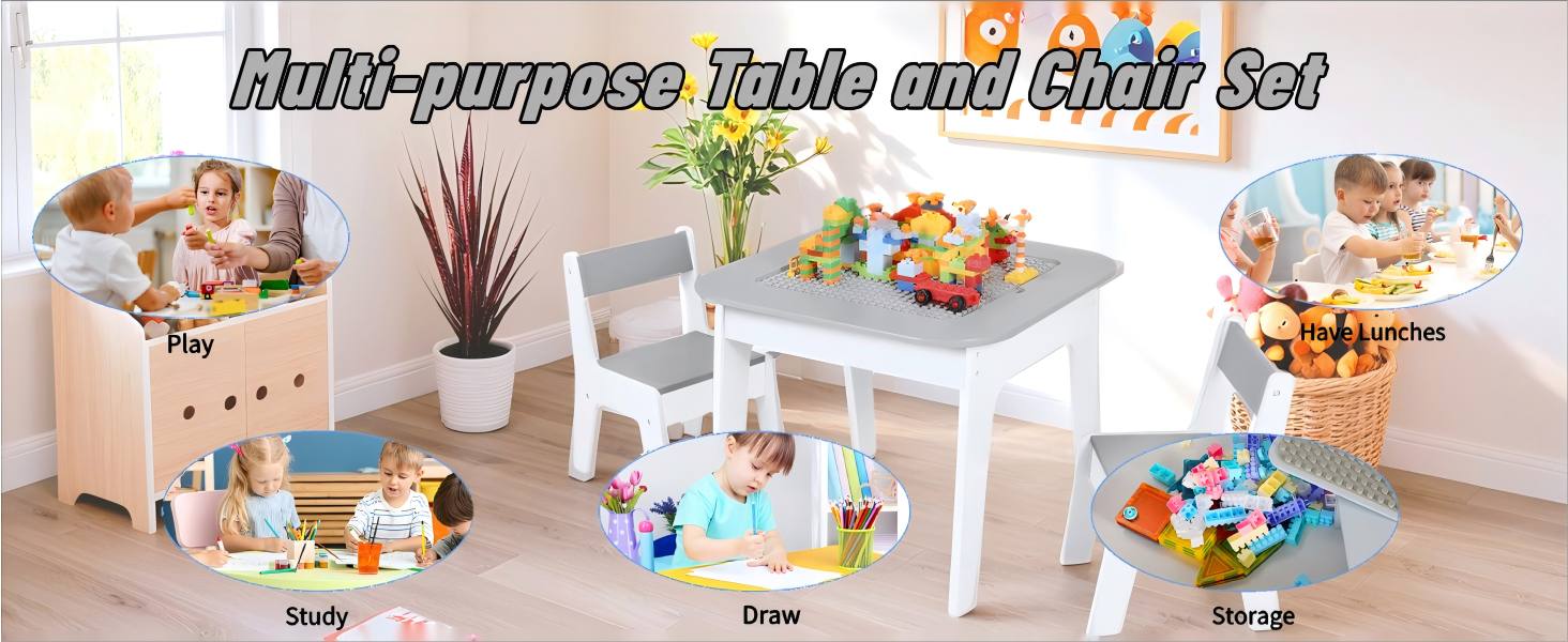 Дитячий стіл MAMIZO з 2 стільцями - дитяча меблева група, стіл і стільці для дитячої кімнати, сірий