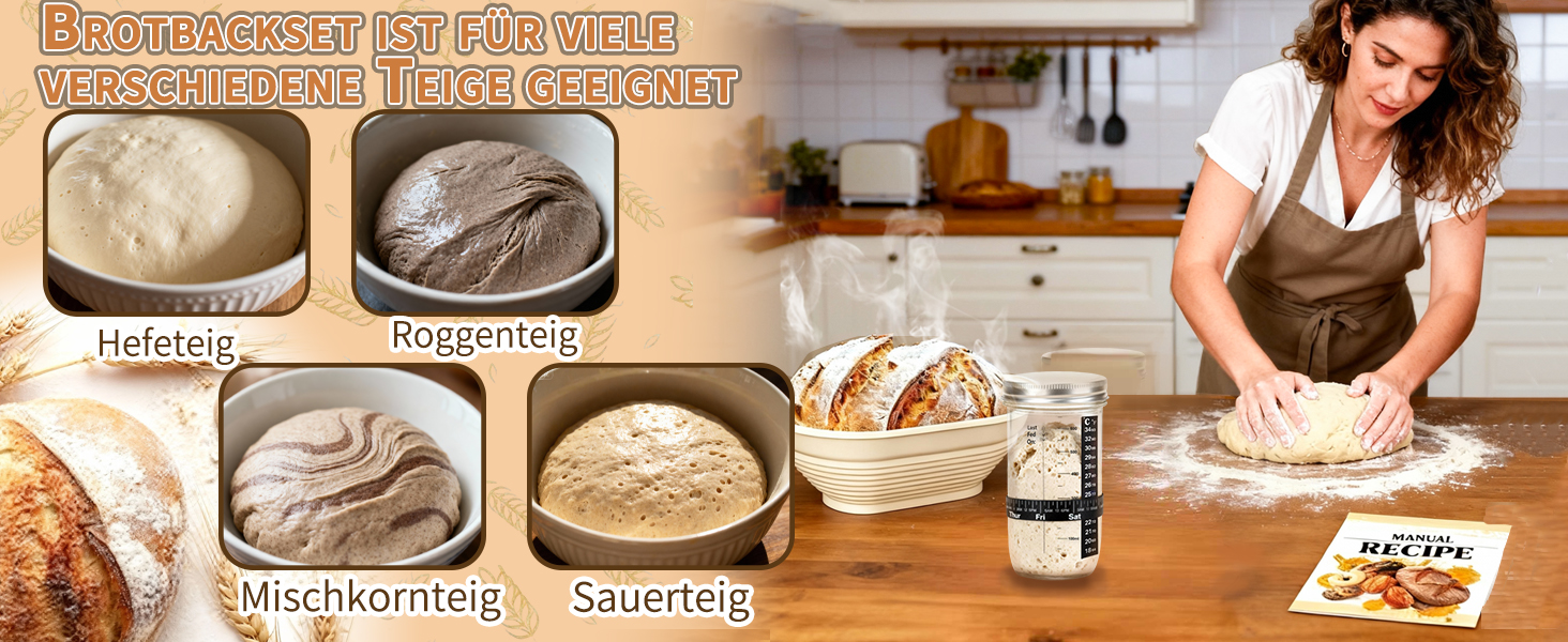 Набір для приготування закваски Daity: 12 предметів для випікання хліба, з підігрівачем, овальний гніт для підйому тіста 28см з силікону, для початківців та професіоналів