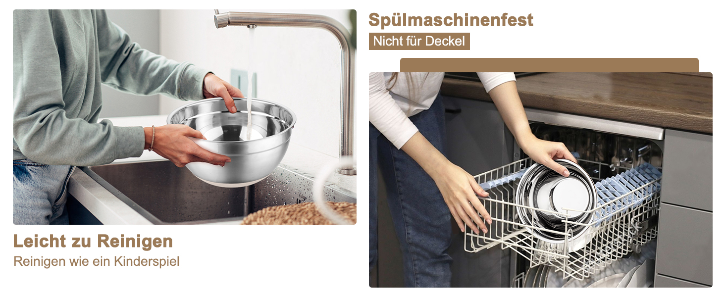 Набір мисок Onader (6 шт) з нержавіючої сталі з кришками та тертками для кухні, 4.6/2.8/2.5/1.6/1.2/0.7 л, стакові та придатні для миття в посудомийній машині, бежевий колір