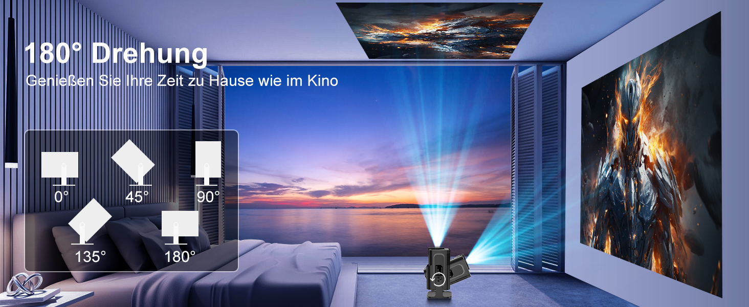 Beamer 4K HY260pro: Міні проєктор для дому та вулиці з WiFi 6, Bluetooth 5.4, Android TV, 180° обертання, 18000 люмен, 5W динамік