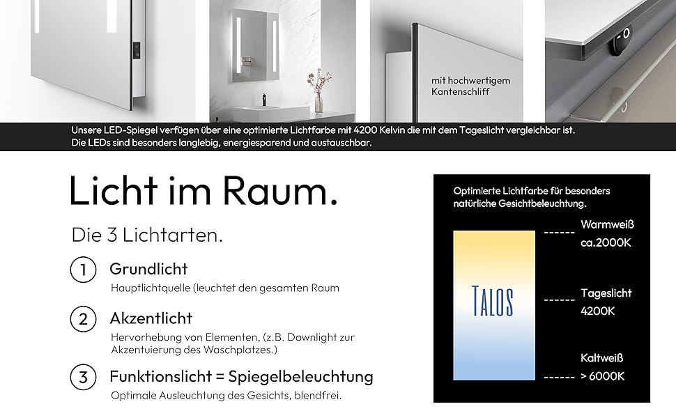 Дзеркало для ванної кімнати Talos Horizon LED 50x70 см з підсвічуванням, нейтрально-білим світлом та алюмінієвою рамою