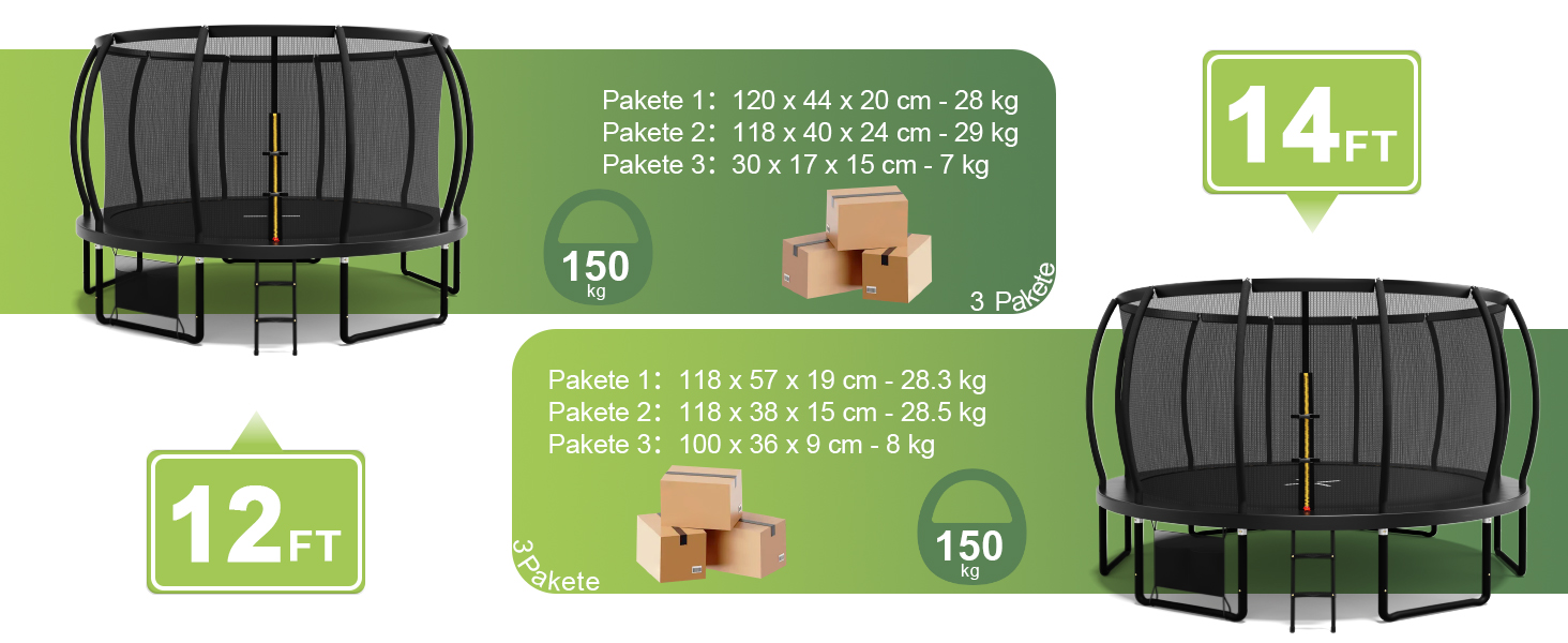 Батут садовий Flamaker Ø228/305/366/427 см з захисною сіткою, до 150 кг, для дітей та дорослих, чорний