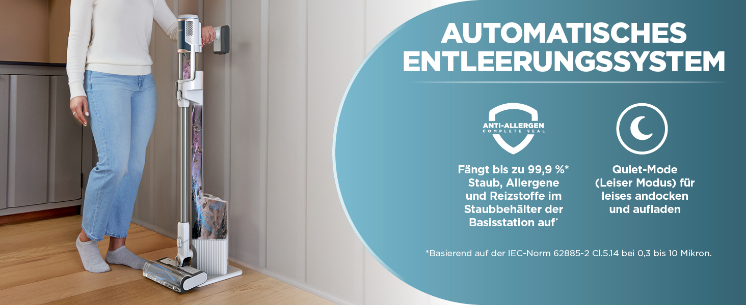 Пылесос Shark Clean & Empty с док-станцией для самоочистки, до 40 мин. работы, беспроводной, для шерсти животных, ковров и твердых полов, с LED-подсветкой, тихий, белый/синий, BU3521EU