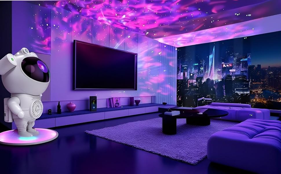 Нічник-проектор «Астронавт» зі звездним небом та галактикою, Bluetooth-динамік, білий шум, дистанційне керування та таймер, змінює кольори, 360° обертання, подарунок для дітей та дорослих