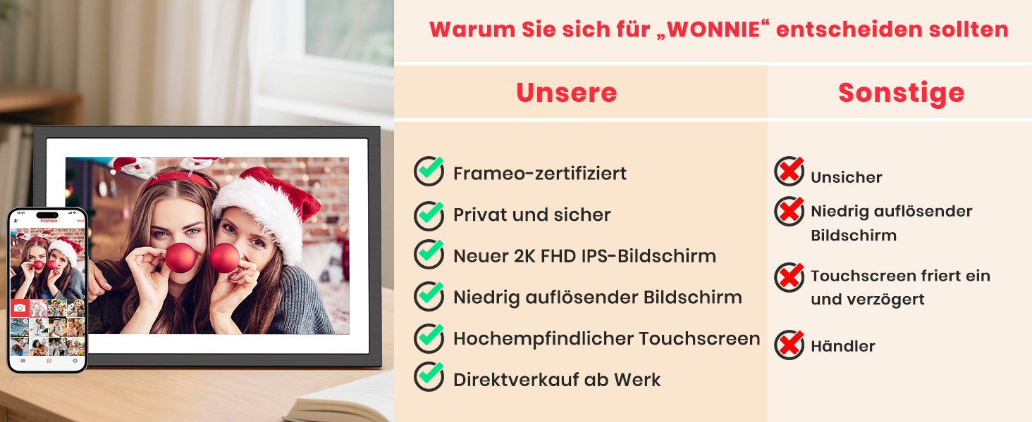 Цифровий фоторамка Frameo 10.1 дюймів: 64GB, 2K сенсорний екран, автоповорот, Frameo App