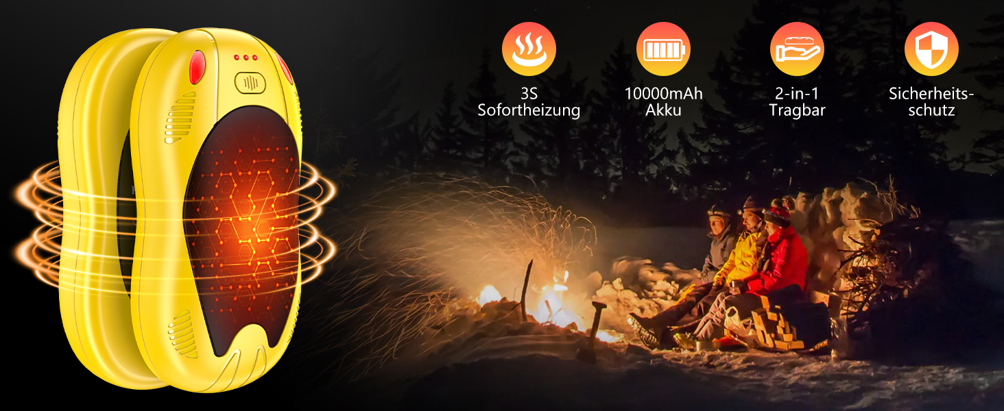 Електричні грілки для рук FANDLISS з акумулятором 10000mAh, 2 шт., з двостороннім нагрівом, USB, 3 режими, для кемпінгу та активного відпочинку