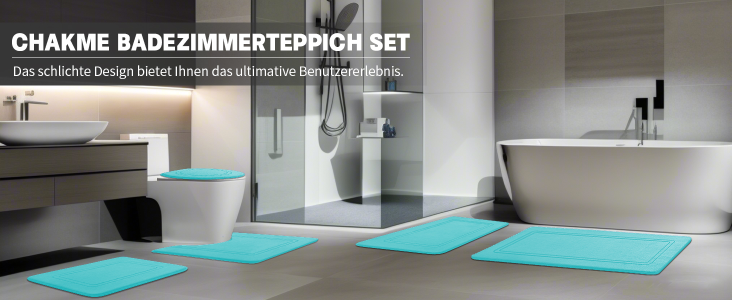 Чакме Килимок для ванної кімнати, антиковзаючий, м'який, швидковисихаючий, набір з 5 шт., блакитно-зелений