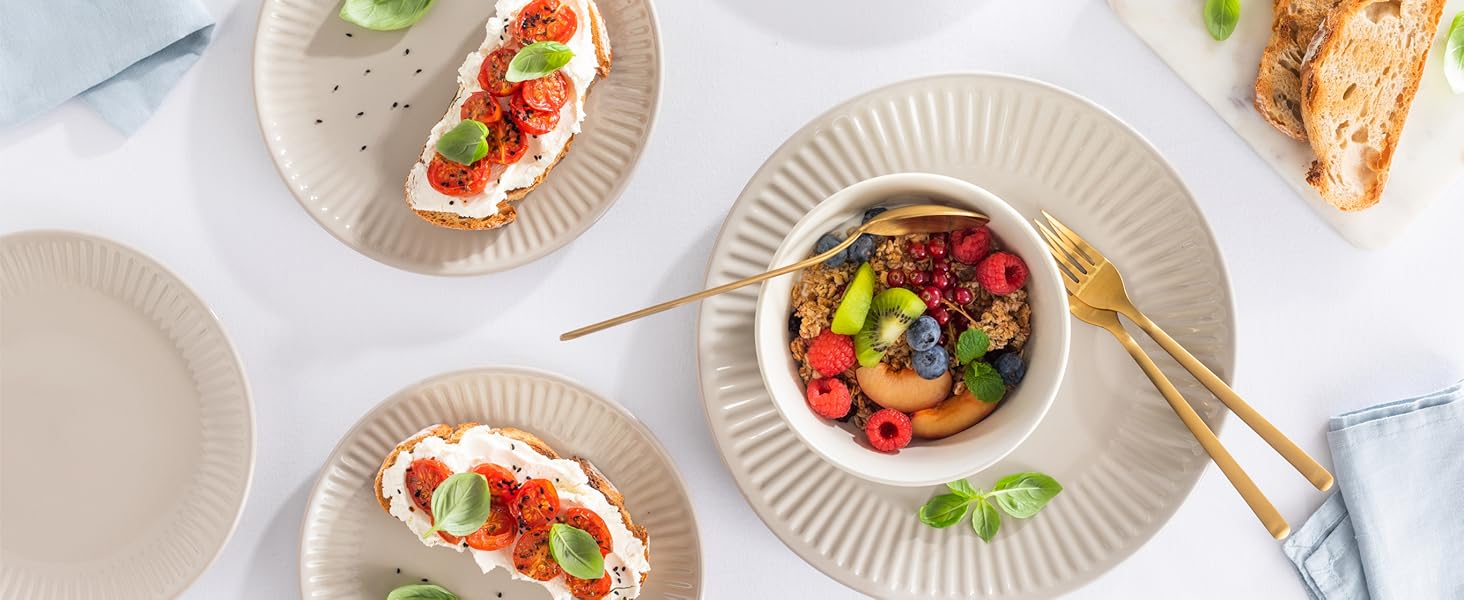 Набір посуду Steingut Hygge 48 предметів для 12 осіб, бежевий колір, преміум якість