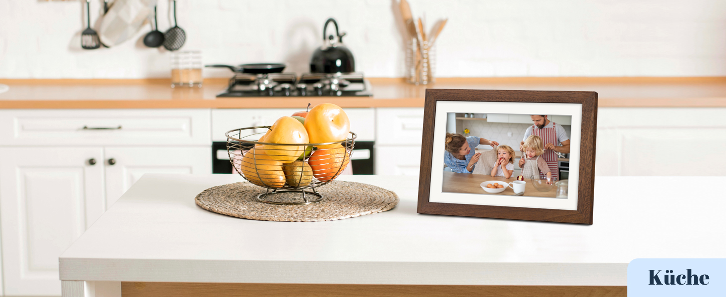 Цифровий фоторамка Frameo 10.1 дюйма з Wi-Fi, горіхове дерево, 32GB, IPS Touchscreen, Wi-Fi, фото/відео через додаток Frameo, подарунок для чоловіків та жінок