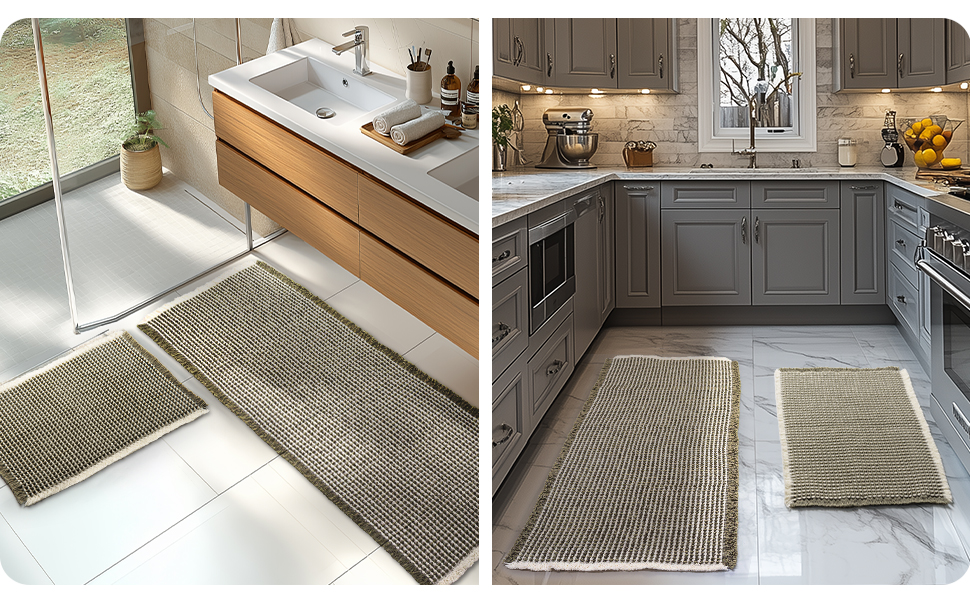 Набір килимків для ванної кімнати: антиковзаючі килимки, набір 2 шт., бохо-стиль, для ванної, спальні, вітальні, 51 x 120 см + 41 x 61 см, коричнево-білий (зелено-білий)