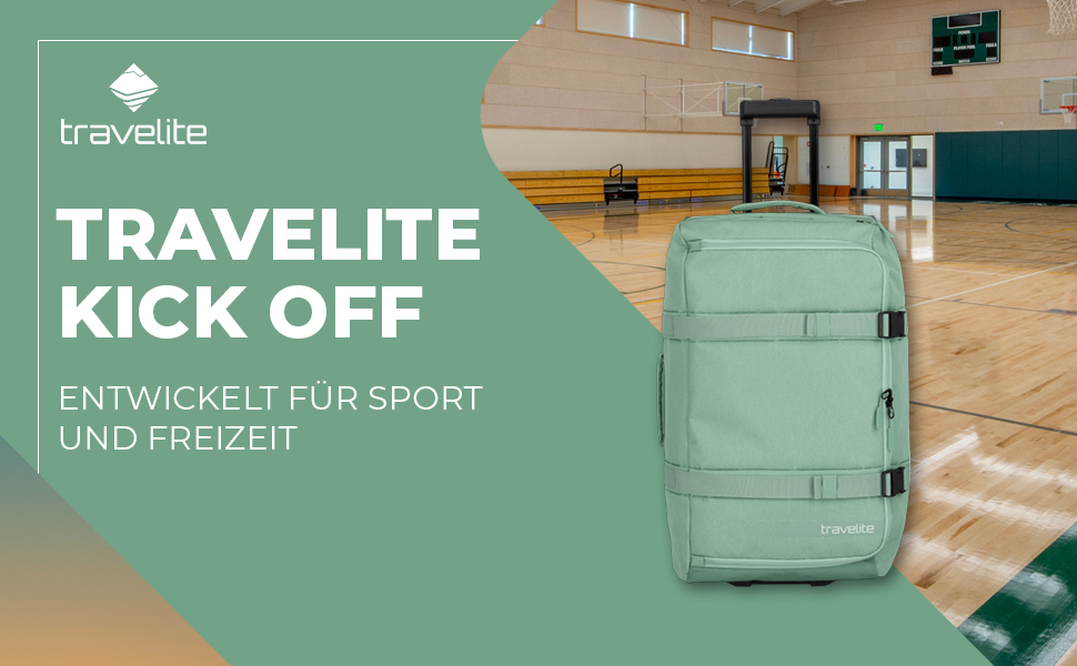Дорожня сумка на колесах Travelite Kick Off, розмір L (68 см), 65 л, колір шалфей