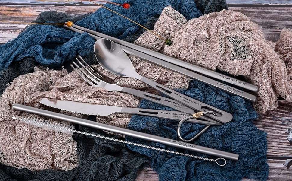 Набір туристичного посуду iBasingo Titan 3 шт. (вилка, ложка, ніж) з нержавіючої сталі - для кемпінгу, риболовлі, пікніків, грилів