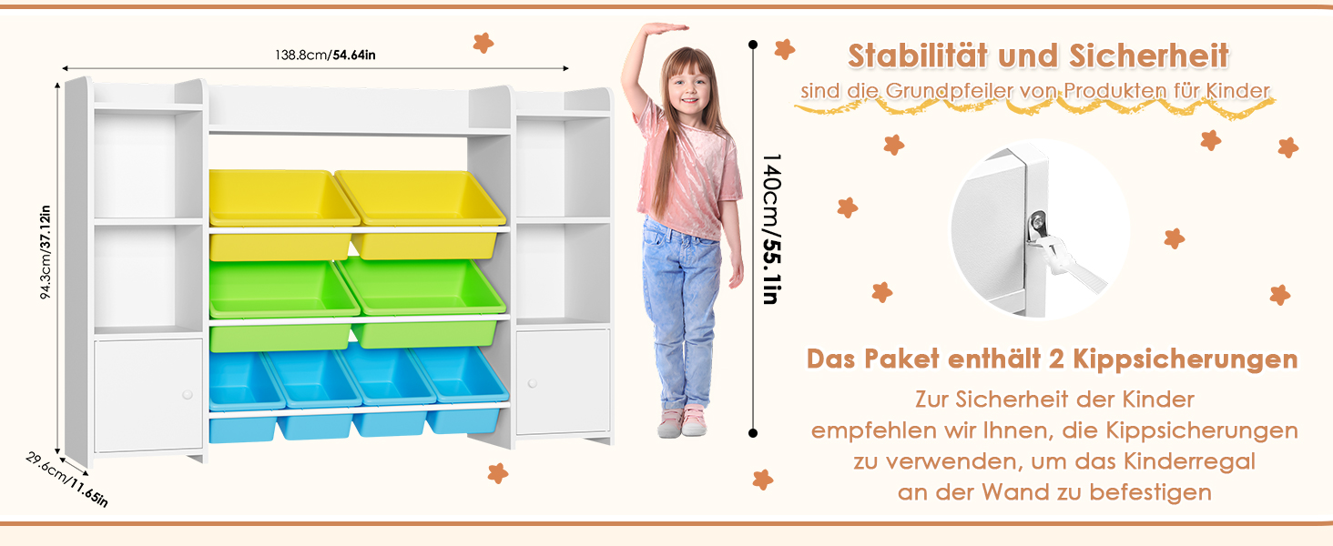 FOREHILL Дитяча полиця з 8 ящиками, дитячий шафа, книжкова полиця для дітей, органайзер для іграшок, меблі для дитячої кімнати, 138,8 x 94,3 x 29,6 см, білий (білий з зеленим)