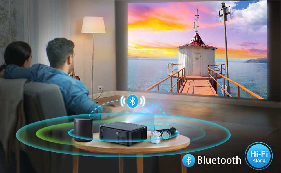 Проектор Beamer Full HD 1080P, 1200 ANSI люмен, 5G WiFi, Bluetooth, підтримка 4K, LED, для домашнього кіно, сумісний з Fire Stick, смартфоном, PS5, чорний