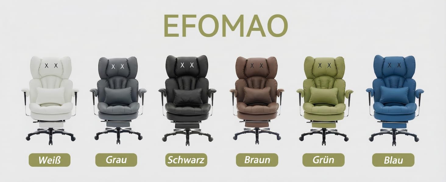 Ергономічне офісне крісло Efomao з PU шкіри для дому та офісу, 200 кг, з підставкою для ніг та підтримкою попереку, чорне