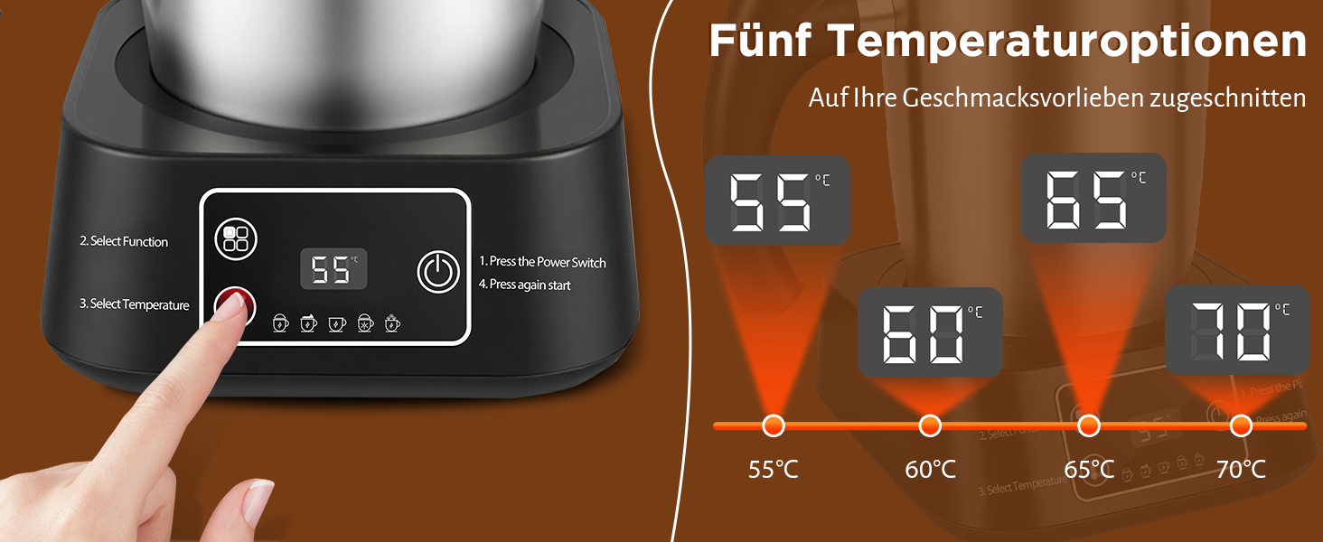 Електричний спінювач молока 5-в-1 з нержавіючої сталі, 500 мл, знімний контейнер, контроль температури, для гарячого та холодного молока, капучино, лате