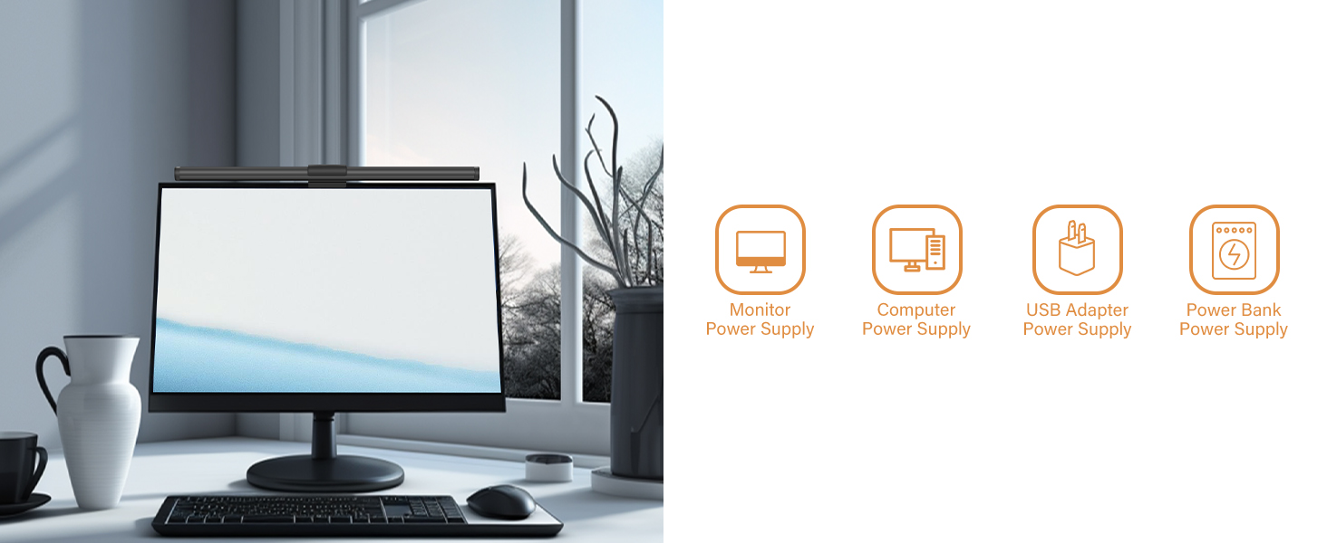 LED лампа на монітор з USB, захист очей, регульоване освітлення, сенсорний екран, 44 см