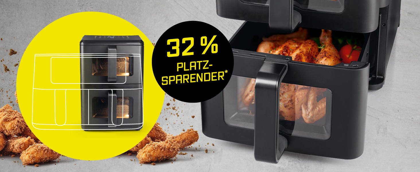 Аерофритюрниця GOURMETmaxx AirGenius 10Л з двома камерами по 5Л, сенсорним керуванням та 10 програмами приготування, подвійна чаша для родини до 8 осіб