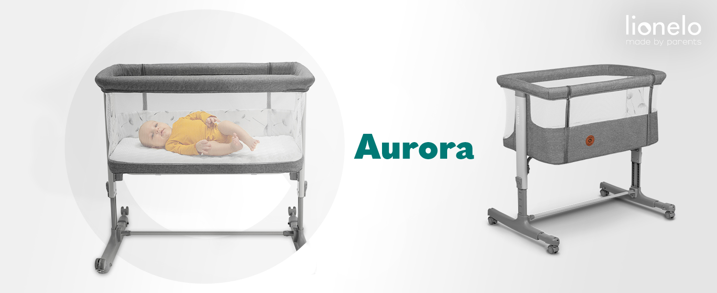 Дитяче ліжко Lionelo Aurora 3in1 до 9 кг, спальне місце, люлька, регулювання висоти, нахил, 4 колеса, сірий