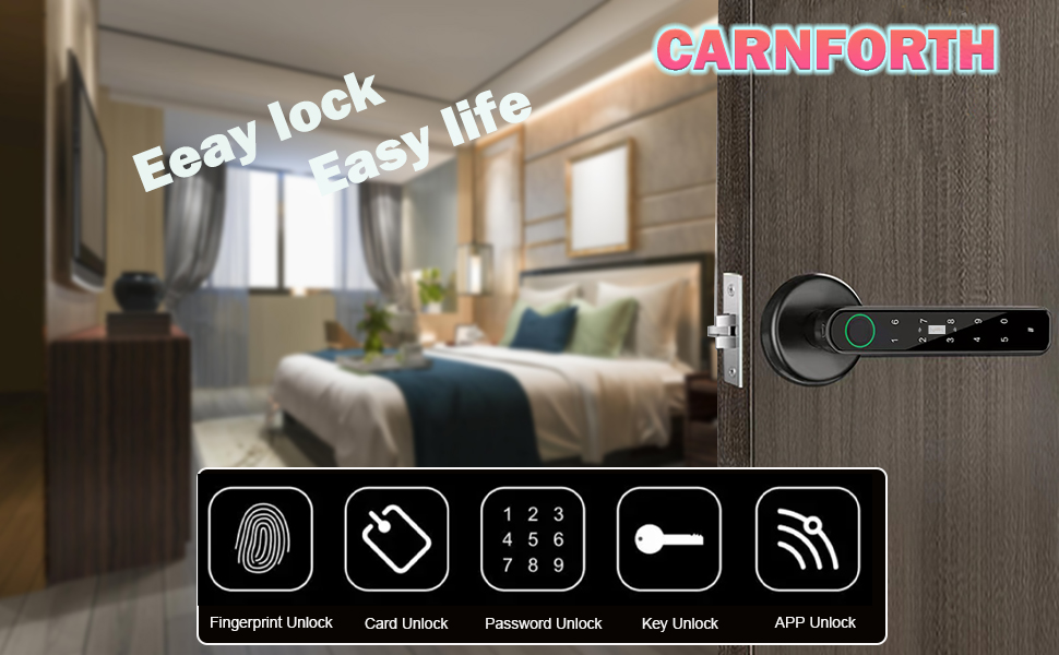 Розумний замок з відбитком пальця Smart 5-в-1: App-керування, відбиток пальця, IC-карта, пароль, запасний ключ. Електронний цифровий замок для дверей. Підходить для розумних дверей срібного кольору.