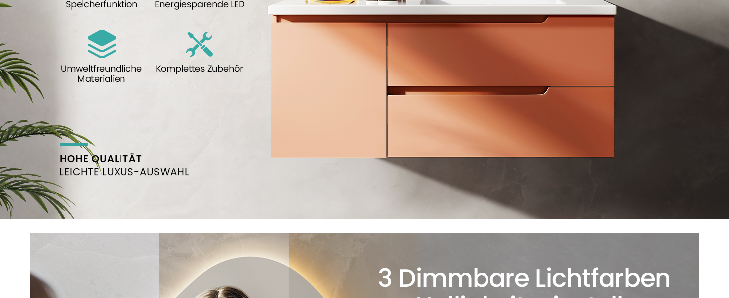 Дзеркало для ванної кімнати EMKE з підсвічуванням 80x60 см, з полицею, антизапар, регульоване холодне біле світло 6500K, сенсорне управління, функція пам'яті, асиметричне дзеркало для ванної кімнати (70L x 50B см)