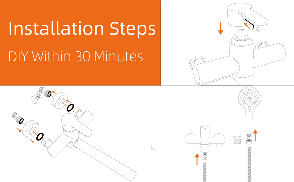 Змішувач для ванни PHASAT з витяжною лійкою, чорний, настінний монтаж, PTBB13E Long spout