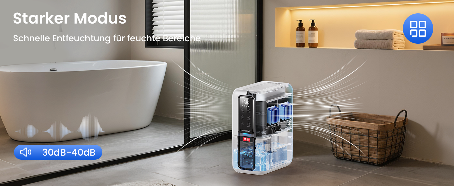 Електричний осушувач повітря з резервуаром 2L, автоматичне відключення та регулювання вологості для ванної, спальні, шафи (білий)