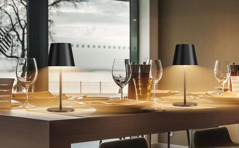 Лампа настільна LED акумуляторна Lundwa 26см, 5000mAh, 3W, 3000K, IP54, для кемпінгу, ресторану, спальні, бару (Чорний, 1 шт.)