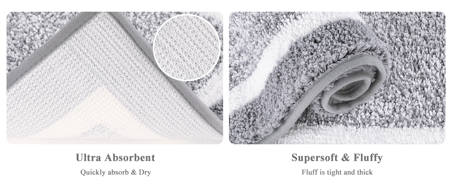 Набір килимків для ванної кімнати Pauwer: м'який, високий ворс, антиковзний. Включає килимок для душу, підлогу та унітаз. Розміри: 45x65 см, 45x120 см, 50x60 см. Машинне прання.