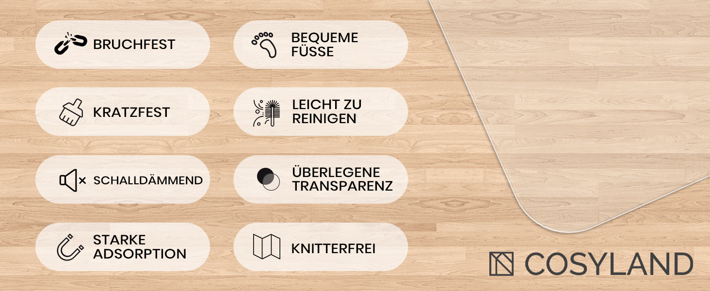 Захист для підлоги під офісний стілець COSYLAND 120x150 см - килимок від ковзання, прозорий, білий | Килимок для офісного крісла