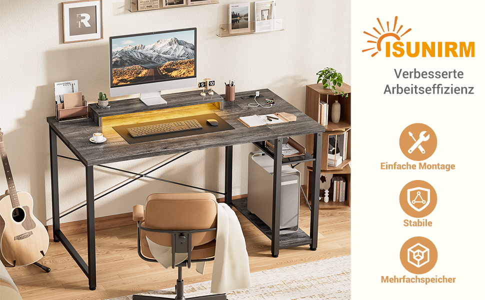 Ігровий стіл з LED підсвічуванням та розетками, стіл для комп'ютера з USB, стіл для ігор з підставкою для монітора, сучасний офісний/студентський стіл для офісу та ігрової кімнати (грабовий дуб)